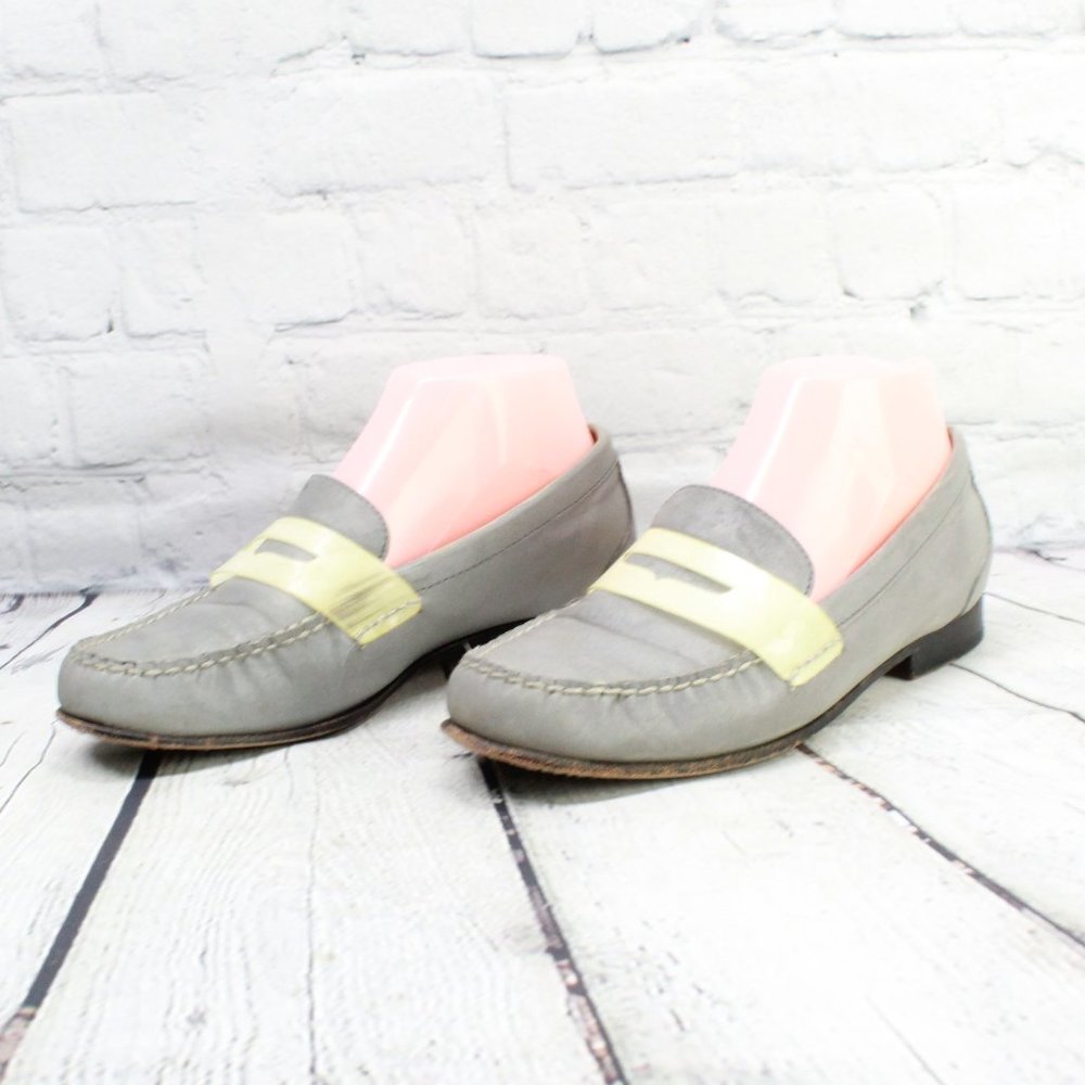 Cole Haan Monroe Gray Sheen Reflective Leather Penny Loafers Size 7.5 B - Picture 2 of 9